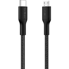 Belkin Eco Usb-C - Micro USB Kablosu, 1 M, Yumuşak, Örgülü, Esnek Hızlı Şarj Kablosu, Usb-If Sertifikalı Type-C - Micro USB Şarj Kablosu, Kameralar, Hoparlörler ve Daha Fazlası Için, Siyah