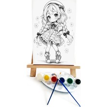Lilafil Anime Ekose Ressam Seti - 20 x 30 cm Önçizimli Tuval, 2 Adet Fırça, Palet, Boyalar ve Şövale