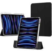 Apple iPad Air 11INÇ M2/m3 Air 4/5.nesil 10.9 ile Uyumlu Kılıf Kalem Bölmeli Akrilik Şeffaf Ayrılabilir Case 2025-2024 Siyah