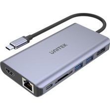 Unıtek Hub Usb-C Mst Triple Ekran, 2 x HDMI + Vga, 1 x Usb-A Port ve Usb-C Power Delivery 100W │ USB 3.1 5 Gbps, 4K@30Hz, 2K@60Hz, Alüminyum, Superspeed