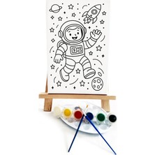 Lilafil Neşeli Astronot Çocuk Ressam Seti - 20 x 30 cm Önçizimli Tuval, 2 Adet Fırça, Palet, Boyalar ve Şövale