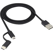 2'si 1 Arada Çok Hızlı Şarj Kablosu USB A'dan Tip-C Kablosuna USB A'dan Mikro USB Kablosuna Naylon Örgülü USB A'dan C'ye/tip C/mikro USB Şarj Cihazı Senkronizasyon Kablosu (Siyah/3.3 Ft)