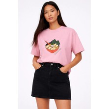 Vodexa Oversize T-Shirt Yemek Tabagı Baskılı %100 Pamuk Tişört Rahat Kalıp