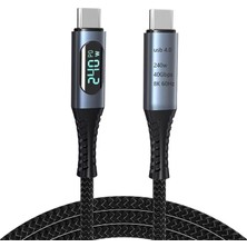 Coverzone 240W USB 4.0 Kablosu, LED Ekranlı, Tunderbolt 40GBPS 8K@60Hz Pd Tip C Kablosu, USB C - USB C Erkek - Erkek Kablo Kablosu Bilgisayar Type-C Laptop Pad Hub Için 1 Metre ZR850