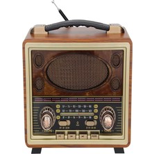 Ultratekno M-2027BT Gerçek Ahşap Eskitme Kaplama Radyo Fm Am Sw USB Tf Aux Destekli Bluetooth Hoparlör, Kahverengi