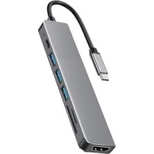 Heartz Hb-02 7in1 HDMI USB C Type C Hafıza Kartı Micro Kart Okuyucu Hub 4K A Kalite Metal