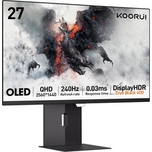 Koorui S2721XO 27 Inç Monitör, 240Hz OLED Qhd Oyun MONITÖRÜ,%100 Srgb, Adaptive-Sync, 2x HDMI 2.1 + Dp 1.4, Tam Ayarlanabilir Vesa 100X100MM, Profesyonel E-Spor Monitörler