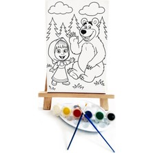 Lilafil Masha Çocuk Ressam Seti - 20 x 30 cm Önçizimli Tuval, 2 Adet Fırça, Palet, Boyalar ve Şövale