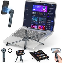 Taşınabilir Dizüstü Bilgisayar Standı Seyahat, 3'ü 1 Arada Masa Tableti Montaj Bilgisayar Tutucu Manyetik Telefon Tutucu Tripod, 10-15,6 Inç Dizüstü Bilgisayarlar ve 4-13 Inç Tabletler/telefonlar Için