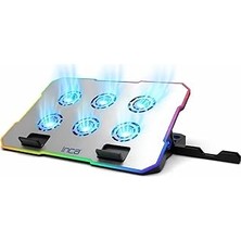 INC-618GMS 6 Fanlı Rgb Laptop Soğutucu Stand 9-17” | 2400 Rpm 10 LED Mod 5 Kademe Yükseklik Ayarlı