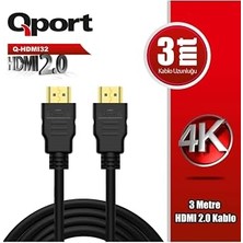 Qport-Q-Hdmı32 Altın Uçlu 3 Metre 4K Hdmı2.0 Kablo