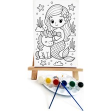 Lilafil Mermaid & Unicorn Ressam Seti - 20 x 30 cm Önçizimli Tuval, 2 Adet Fırça, Palet, Boyalar ve Şövale