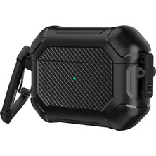Apple Airpods Pro 2. Nesil ile Uyumlu Kılıf Kilitli Armor Tank Karbon Detaylı Difu Case Siyah
