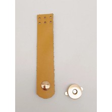 Moontime Alaçatı Çanta Aksesuar 11X2.3 cm Hardal Gerçek Deri Düz Çanta Kapağı Light Gold Metalli