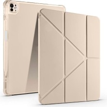Zore Apple ile Uyumlu iPad Air 13 2024 Kılıf Tri Folding Kalem Bölmeli Standlı Kılıf Gold