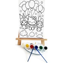 Lilafil Kitty Kuromelody Çocuk Ressam Seti - 20X30 cm Önçizimli Tuval, 2 Adet Fırça, Palet, Boyalar ve Şövale