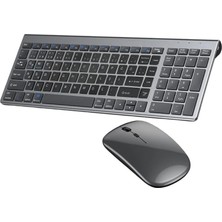 Coverzone Onezero Kablosuz Türkçe Klavye Mouse Set Şarjlı Klavye Mouse 2.4g USB Dongle ve Bluetooth Bağlantılı Ergonomik Tasarım Kablosuz Keyboard Fare Titanyum Renk ZR609