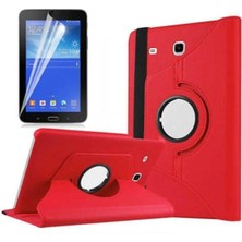 Constraın - Galaxy Tab 3 Lite ile Uyumlu 7.0 T110 Standlı Kapaklı Dönebilen Tablet Kılıfı Kırmızı
