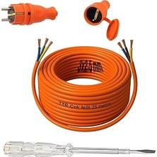 Seyyar 25 Metre Uzatma Kablosu Ttr Cca Telli 3x2.5 mm Elektrik Kablo Kontrol Kalem Dişi Erkek Fiş