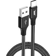 Buff BL71 USB To Type-C 2.4A 1.2m Örgülü Data ve Şarj Kablosu (Siyah)