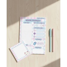 MindPad Studio Mavi Sevimli Kedi Temalı Günlük Planlayıcı ve Memopad Seti - A5 Boyut Çek-Kopar To Do List, 9x9 cm 50 Yaprak Bloknot Not Defteri Ikili Set, Planlayıcı