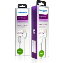 Philips USB - USB C Şarj Kablosu, 1.2 Metre, Deri, Siyah (DLC2528M)