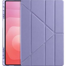 Coverzone Lenovo ile Uyumlu SM11-TB330FU Kılıf Kalem Koyma Bölmeli Stand Olan Uyku Modlu Suni Deri Yarı Transparan Arka Yüzey Attravtive Smart Cover Lavanta