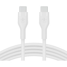 Belkin MacBook Pro, iPad Pro, Galaxy S21, Ultra, Plus ve Diğer Aygıtlar Için Güç Dağıtımı Pd ile Hızlı Şarj Için Boostcharge Flex Silikon Usb-C - Usb-C Kablosu 1 M Usb-If Sertifikalı - Beyaz
