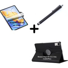 Undeplus Honor Pad V9 11.5 Inç ile Uyumlu Kılıf Dönen Tablet Kilifi Ekran Koruyucu+Kalem Siyah