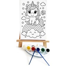 Lilafil Gökkuşağındaki Unicorn Çocuk Ressam Seti - 20X30 cm Önçizimli Tuval, 2 Adet Fırça, Palet, Boyalar ve Şövale
