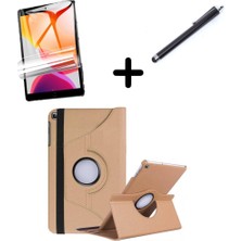 Samsung Galaxy Tab A7 10.4 T500 T505 T507 ile Uyumlu Kılıf Dönen Tablet Kilifi Ekran Koruyucu+Kalem Gold