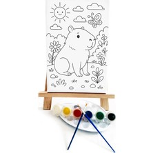 Lilafil Kapibara Çocuk Ressam Seti - 20 x 30 cm Önçizimli Tuval, 2 Adet Fırça, Palet, Boyalar ve Şövale
