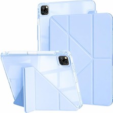 Undeplus iPad Pro 11 1. 2. 3. 4. Nesil ile Uyumlu Kılıf Mika Trifolding Arkası Full Şeffaf Kalem Bölmeli 2018-2022 Mavi Açık