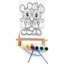 Lilafil Mickey Çocuk Ressam Seti - 20 x 30 cm Önçizimli Tuval, 2 Adet Fırça, Palet, Boyalar ve Şövale