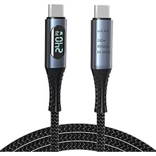 Coverzone 240W USB 4.0 Kablosu, LED Ekranlı, Tunderbolt 40GBPS 8K@60Hz Pd Tip C Kablosu, USB C - USB C Erkek - Erkek Kablo Kablosu Bilgisayar Type-C Laptop Pad Hub Için 1 Metre ZR850