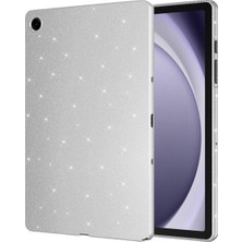 Constraın - Galaxy Tab A9 Plus Simli Parlak Görünümlü ile Uyumlu Tablet Koton Kılıf-Gümüş - Beyaz 1