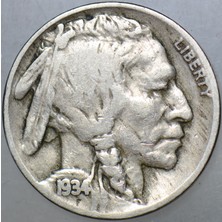 Banknoting Amerika 5 Cent 1934 D. Buffalo Nıckel.