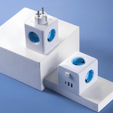 Jouis Priz Çoğaltıcı 4000W Küp 4 Gözlü Topraklı Ahşap/ofis Tipi Çoklu Priz, 1 Type-C ve 2 USB Girişli Hızlı Şarj Istasyonu, Açma/kapama Anahtarlı Akım Korumalı Küp Dönüştürücü Priz Duvar Tipi