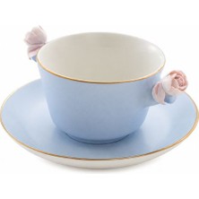 Gümrük Bey Villari Baby Blue-Pink Çay Fincanı & Tabağı | Italyan El Yapımı Porselen, Lüks Koleksiyon