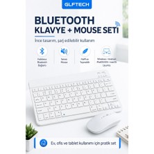 Glftech Bluetooth Klavye Mouse Seti Şarj Edilebilir Sessiz Beyaz Kablosuz