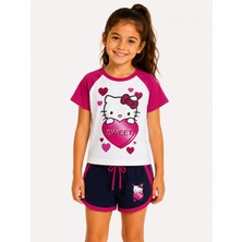Vaxy Style Hello Kitty Baskılı Kız Çocuk Tişört Şort Takımı Yazlık Kısa Kollu Çocuk Takımı