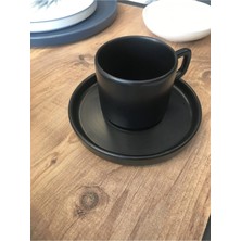 Moontime Alaçatı Stackable Çay/nescafe Fincanı Tabaklı Mat Siyah
