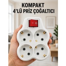 Pazarcan Kompakt 4’lü Priz Çoklayıcı Anahtarlı Ev Ofis Priz Çoğaltma Adaptörü