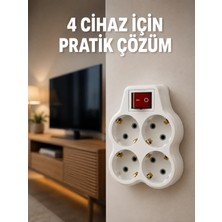 Pazarcan Duvar Tipi 4’lü Priz Çoklayıcı Anahtarlı Elektrik Priz Çoğaltıcı