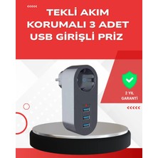 Pazarcan 2500W Güç Destekli Akım Korumalı Priz – 3 USB Çıkışlı