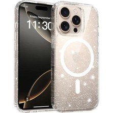 Zipax Apple iPhone 14 Pro Max Uyumlu Kılıf Simli Şeffaf Magesafe Özellikli Pc Hlt-Simlipc