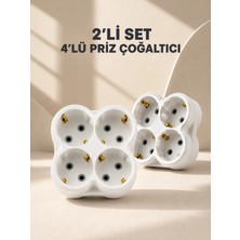 Pazarcan Priz Çoklayıcı 4’lü Duvar Tipi Kompakt Priz Çoğaltıcı 2’li Set