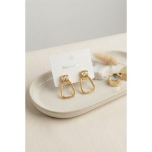 Arzino 316L Çelik Gold Renk Vintage Trapez Model Küpe