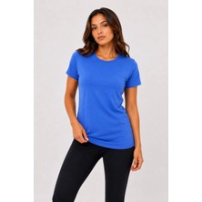 Tarz Yeri Kadın Basic Tişört Bisiklet Yaka Kısa Kol Günlük Yazlık Slim Fit T-Shirt - Mavi