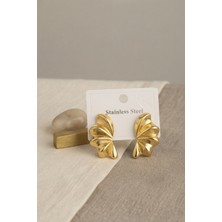 Arzino 316L Çelik Gold Renk Vintage 3D Dalgalı Model Küpe